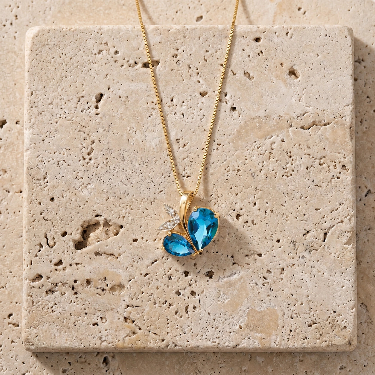 Yellow Gold Pendant Necklace Blue Topaz 10K — Adelaide