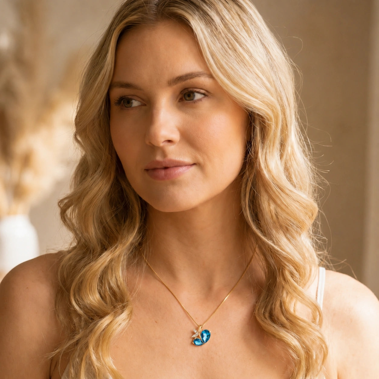Yellow Gold Pendant Necklace Blue Topaz 10K — Adelaide