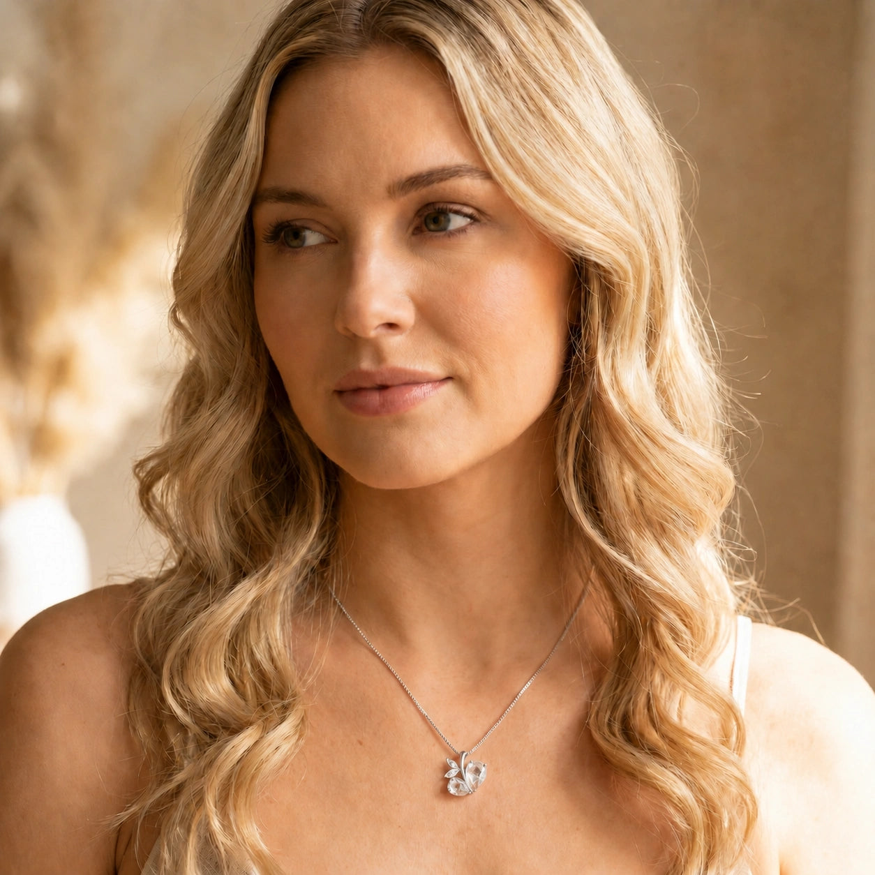 White Gold Pendant Necklace Garnet 10K — Adelaide