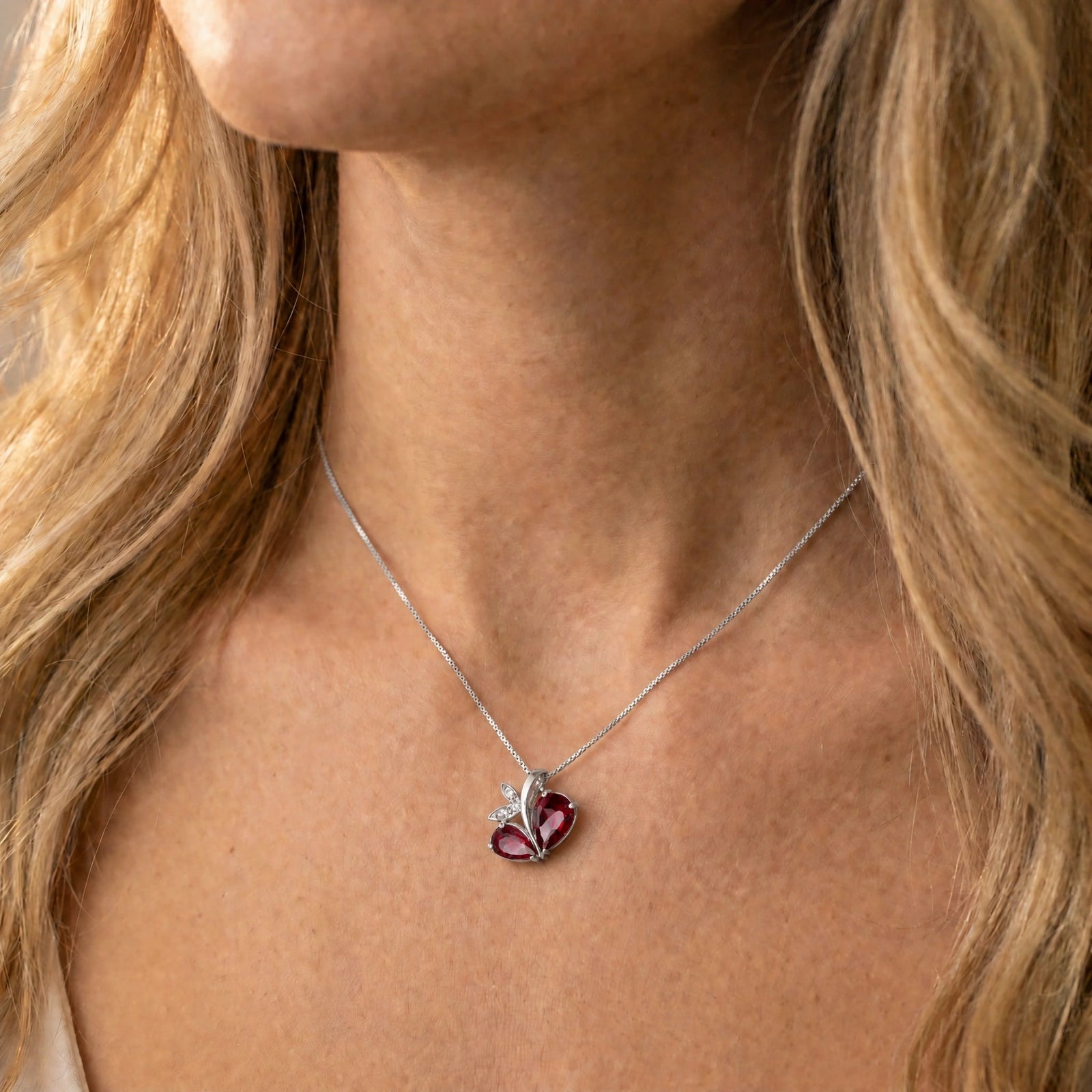White Gold Pendant Necklace Multi-Gemstone 10K — Adelaide