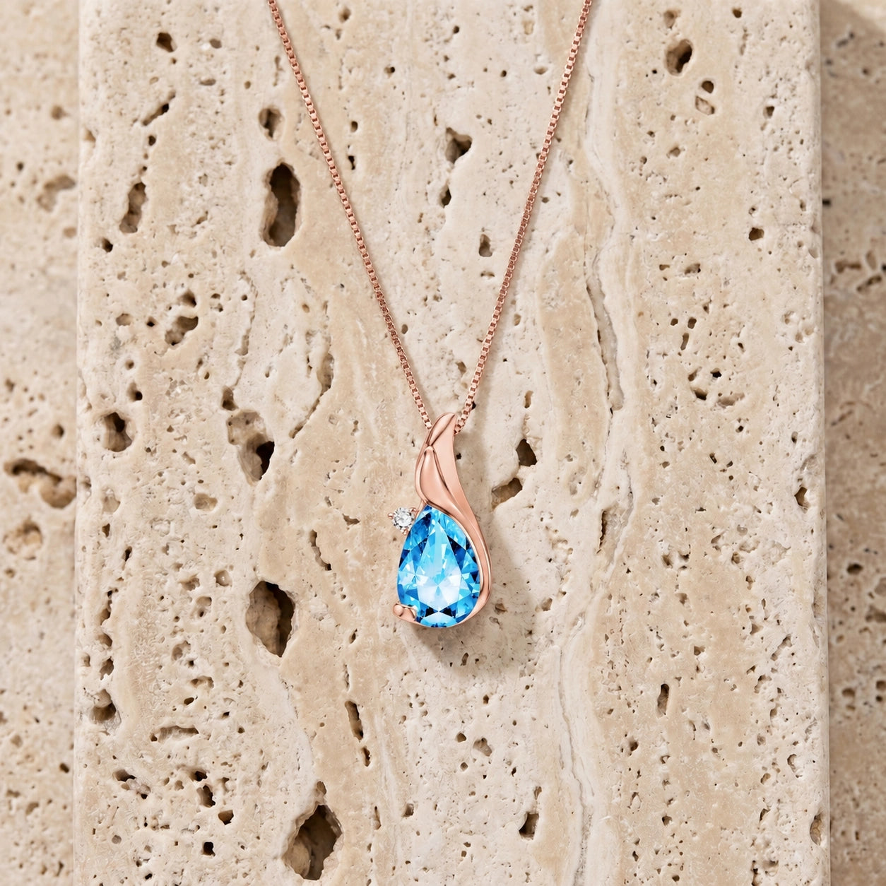 Rose Gold Blue Topaz & Diamond — Narcisa