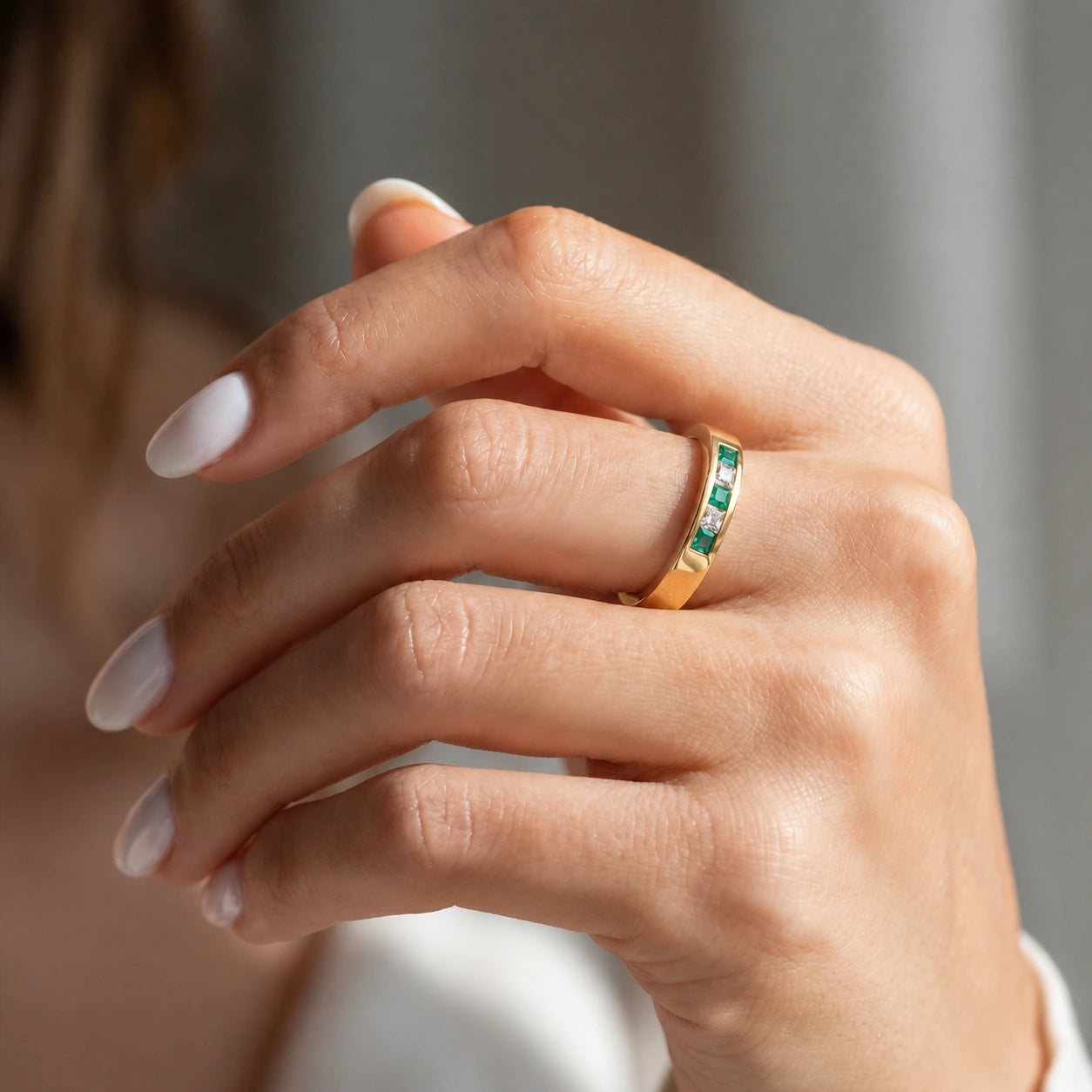 Yellow Gold White Topaz & Emerald — Nazzarena