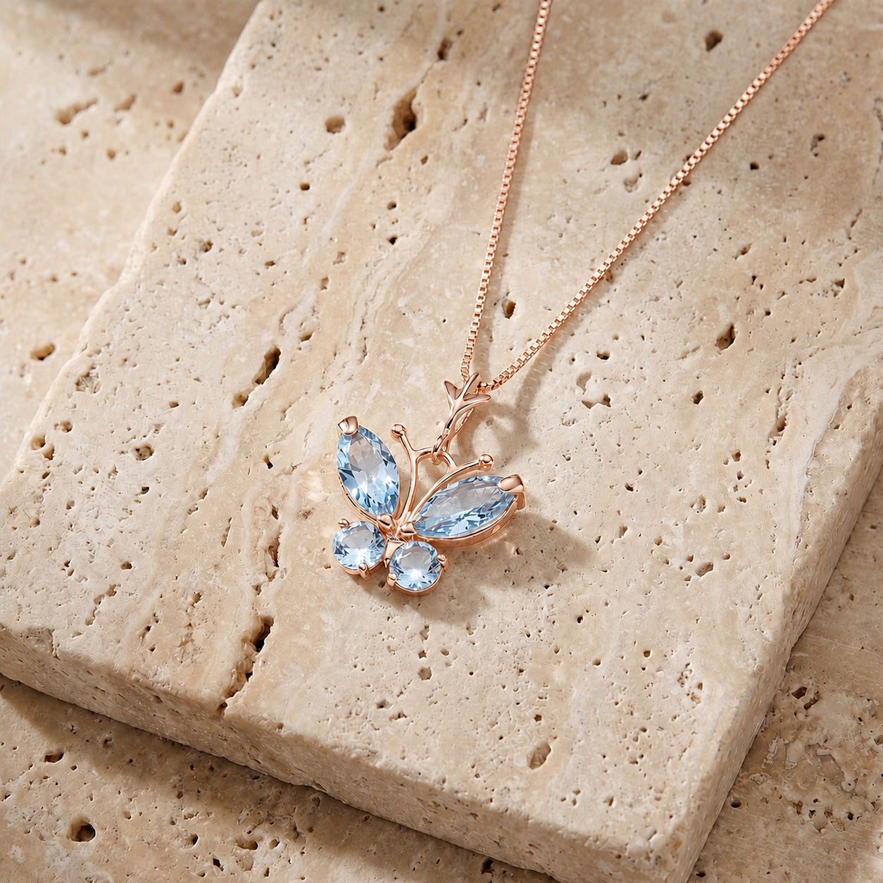 Rose Gold Eternal Necklace Aquamarine 10K — Miranda