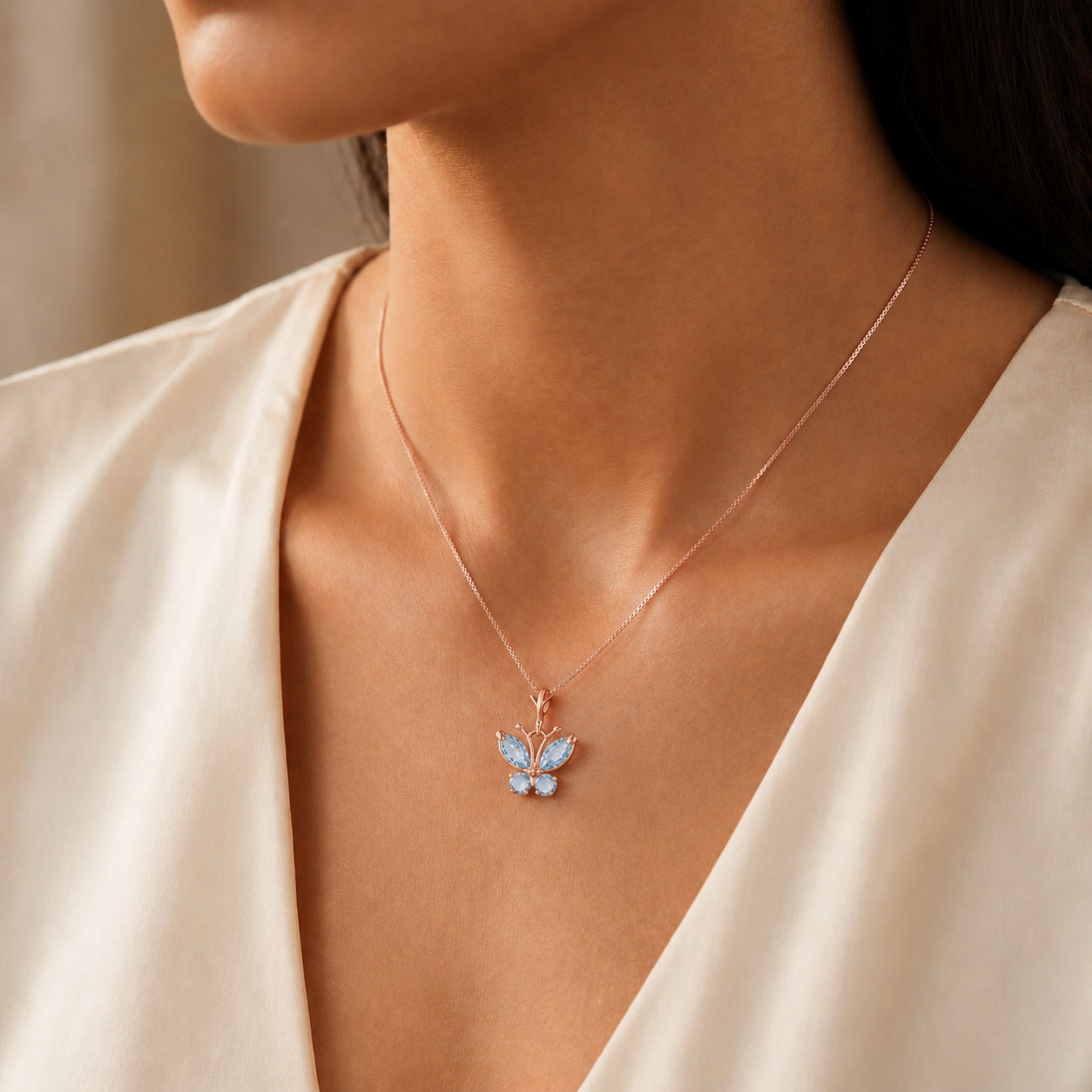Rose Gold Eternal Necklace Aquamarine 10K — Miranda