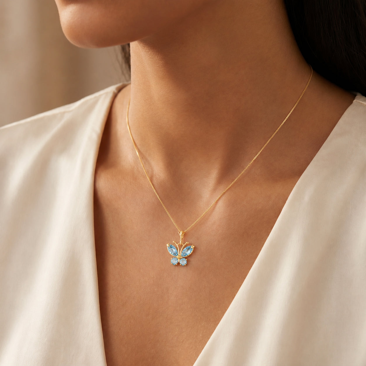 Yellow Gold Eternal Necklace Aquamarine 10K — Miranda