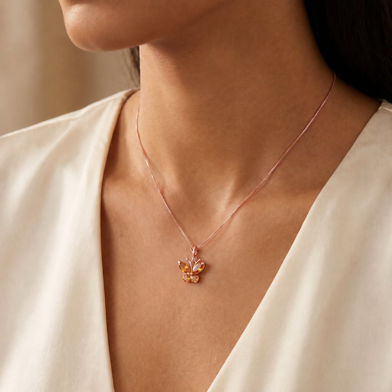 Rose Gold Eternal Necklace Citrine 10K — Miranda
