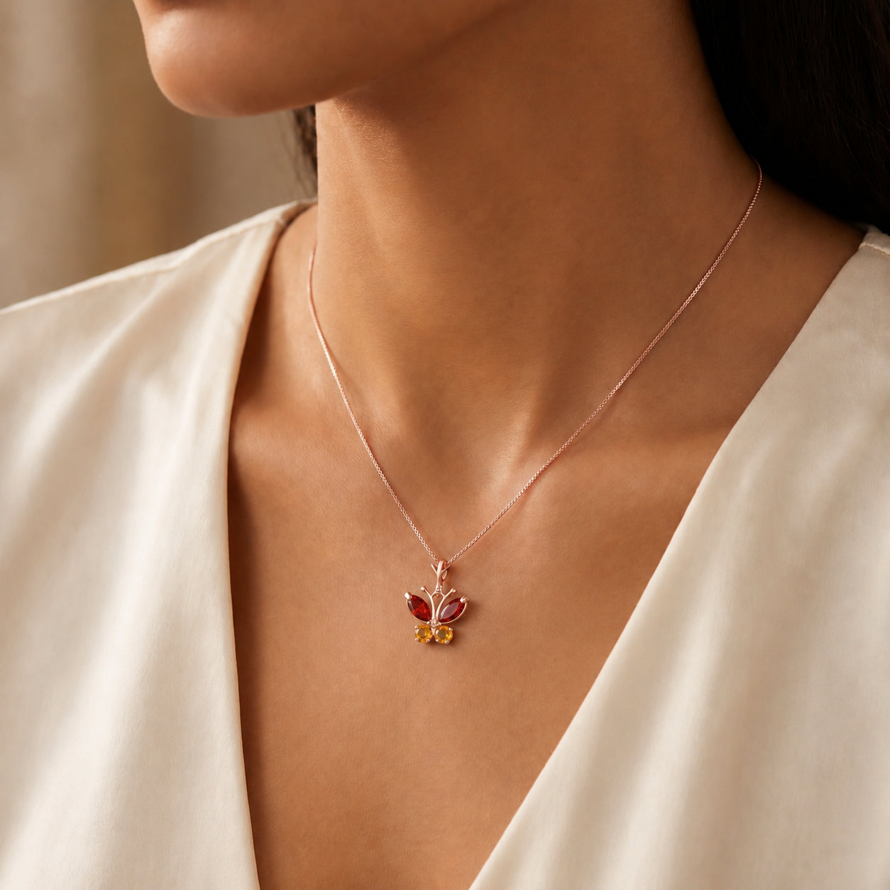 Rose Gold Eternal Necklace Garnet 10K — Miranda