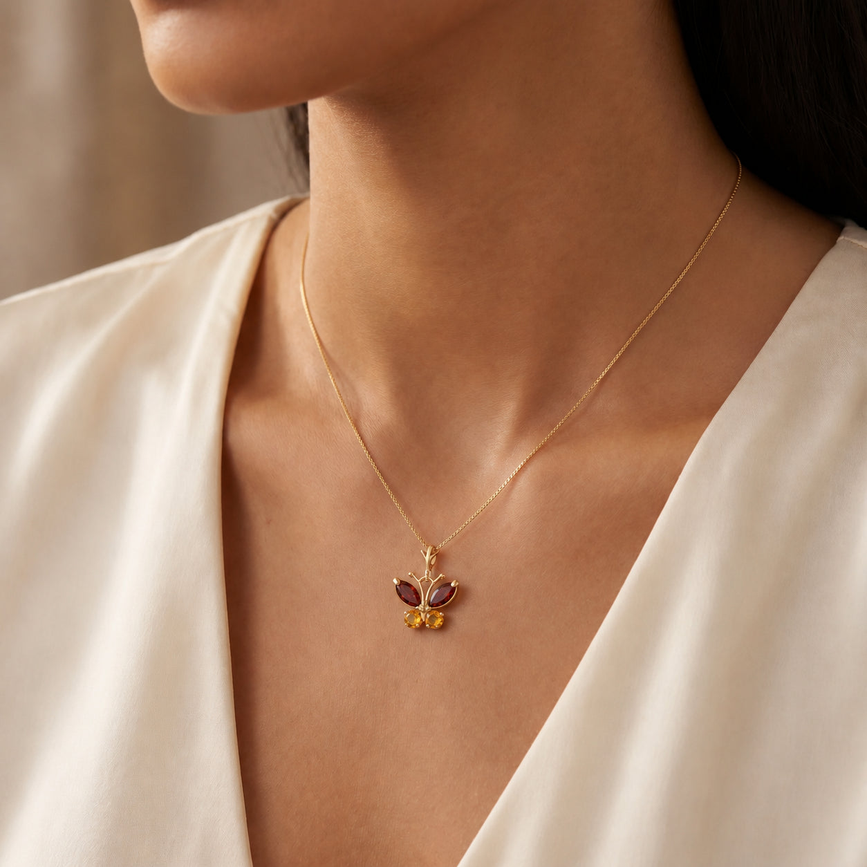 Yellow Gold Eternal Necklace Garnet 10K — Miranda