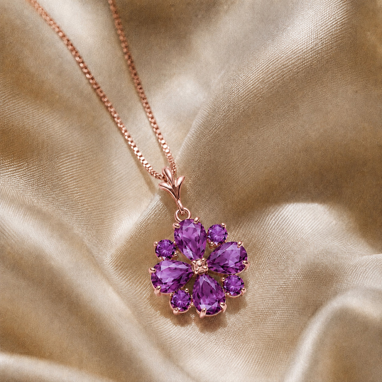 Rose Gold Petal Necklace Amethyst 10K — Bibiana