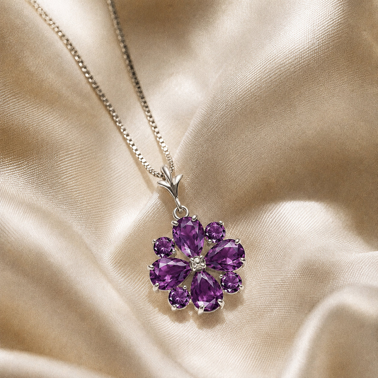 White Gold Petal Necklace Amethyst 10K — Bibiana