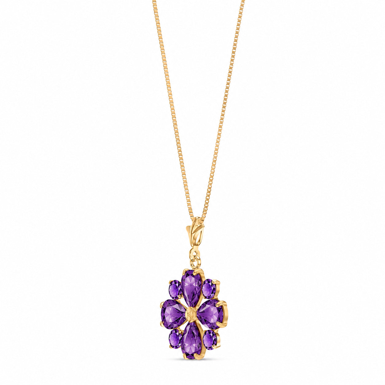Yellow Gold Petal Necklace Amethyst 10K — Bibiana