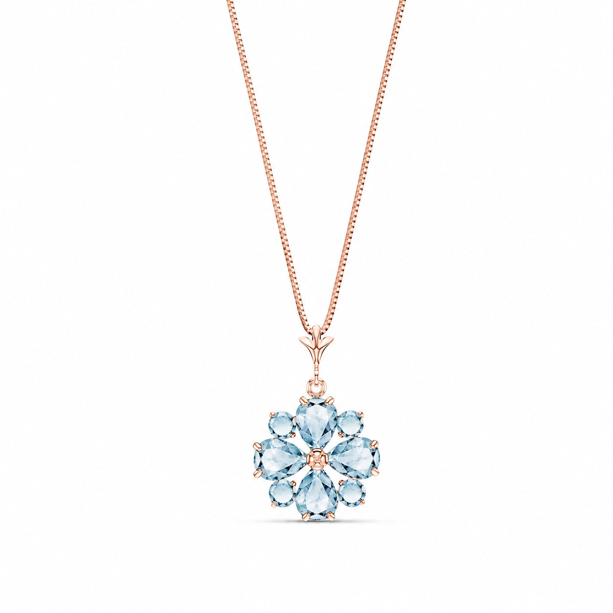 Rose Gold Petal Necklace Aquamarine 10K — Bibiana