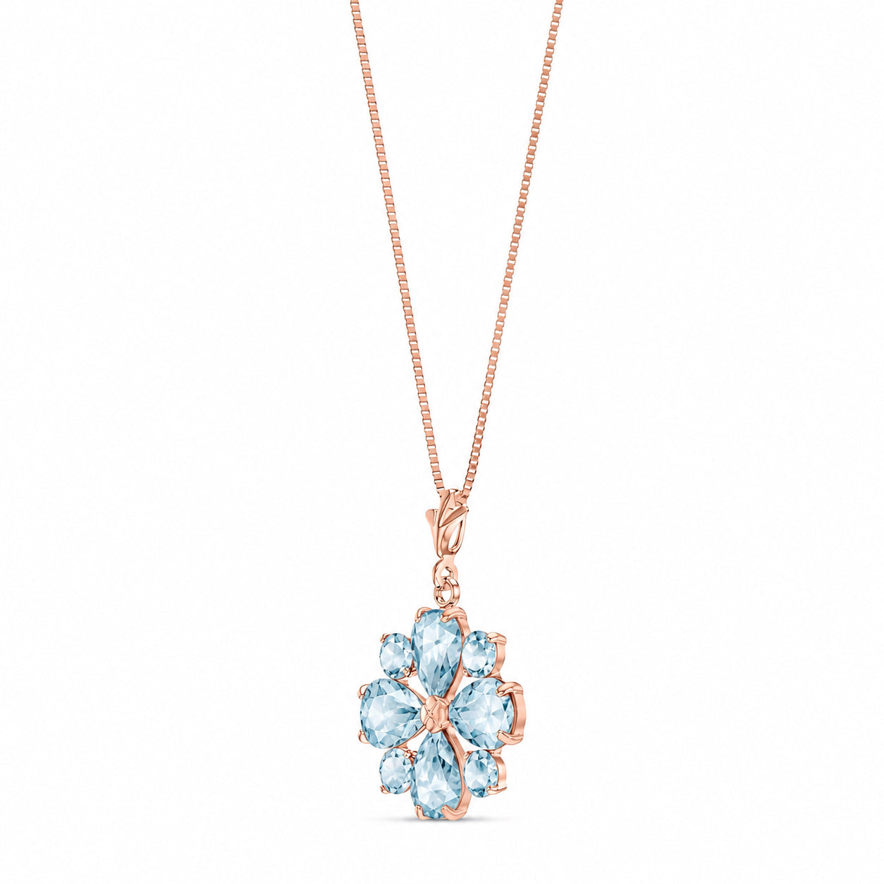 Rose Gold Petal Necklace Aquamarine 10K — Bibiana