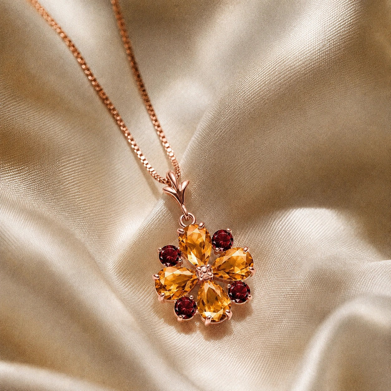 Rose Gold Petal Necklace Aquamarine 10K — Bibiana