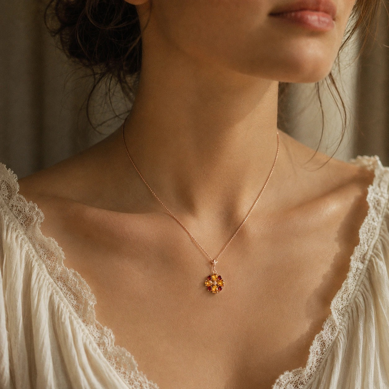 Rose Gold Petal Necklace Aquamarine 10K — Bibiana