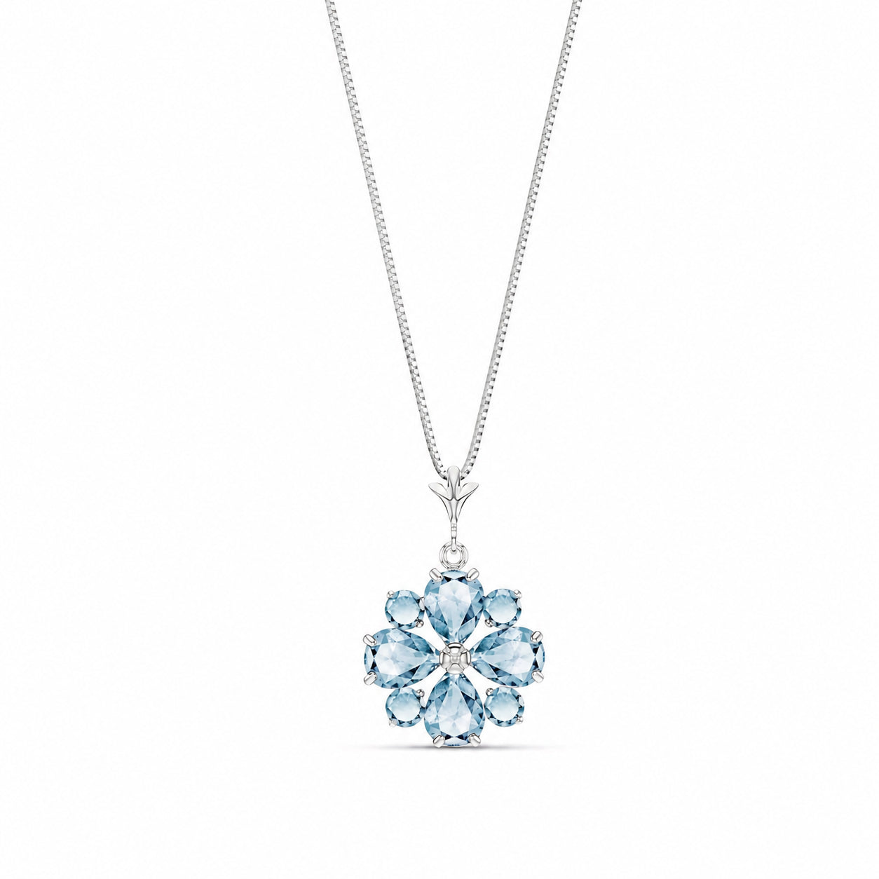 White Gold Petal Necklace Aquamarine 10K — Bibiana