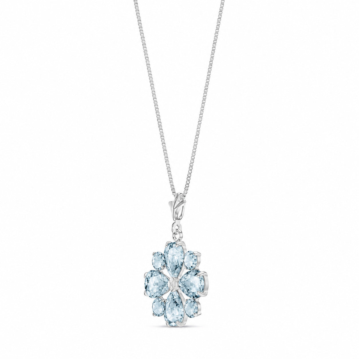 White Gold Petal Necklace Aquamarine 10K — Bibiana