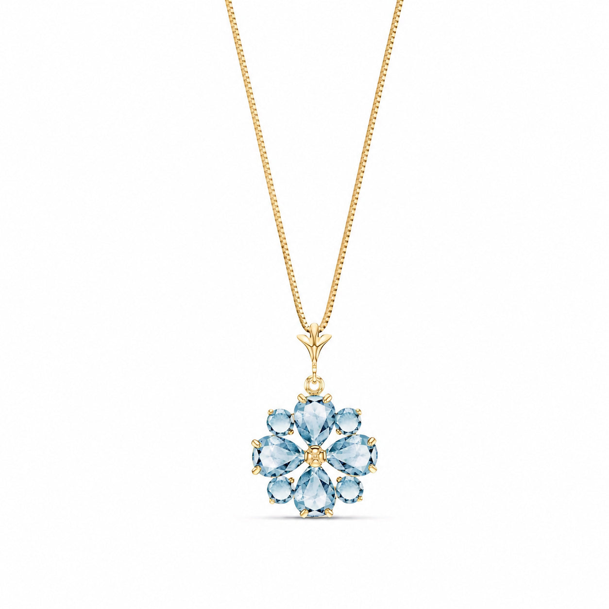 Yellow Gold Petal Necklace Aquamarine 10K — Bibiana