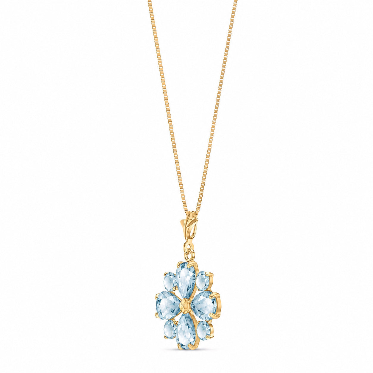 Yellow Gold Petal Necklace Aquamarine 10K — Bibiana