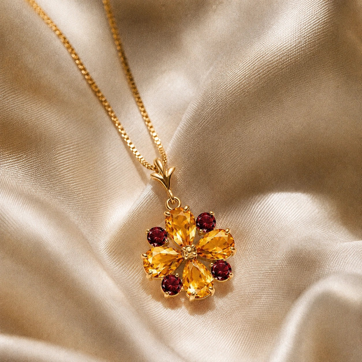 Yellow Gold Petal Necklace Aquamarine 10K — Bibiana