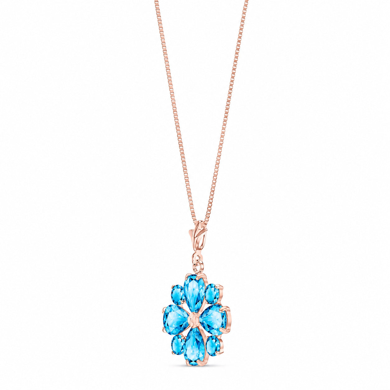 Rose Gold Petal Necklace Blue Topaz 10K — Bibiana