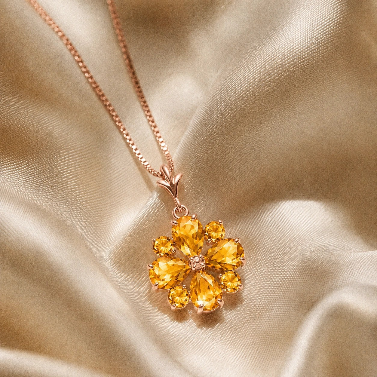 Rose Gold Petal Necklace Blue Topaz 10K — Bibiana