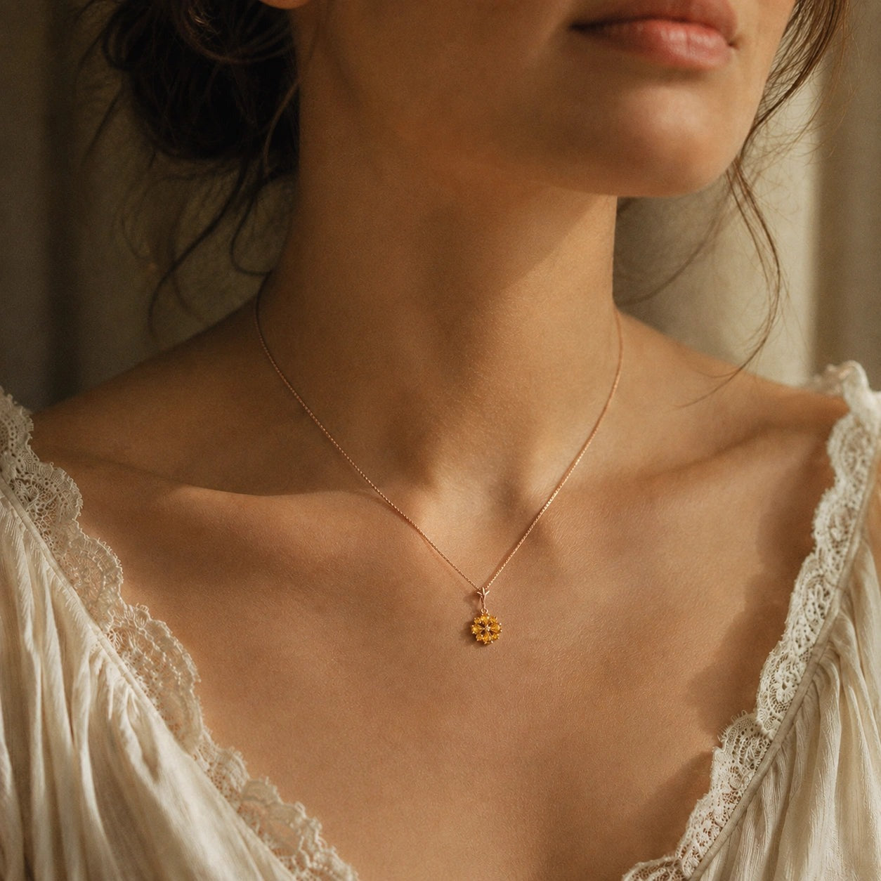 Rose Gold Petal Necklace Blue Topaz 10K — Bibiana