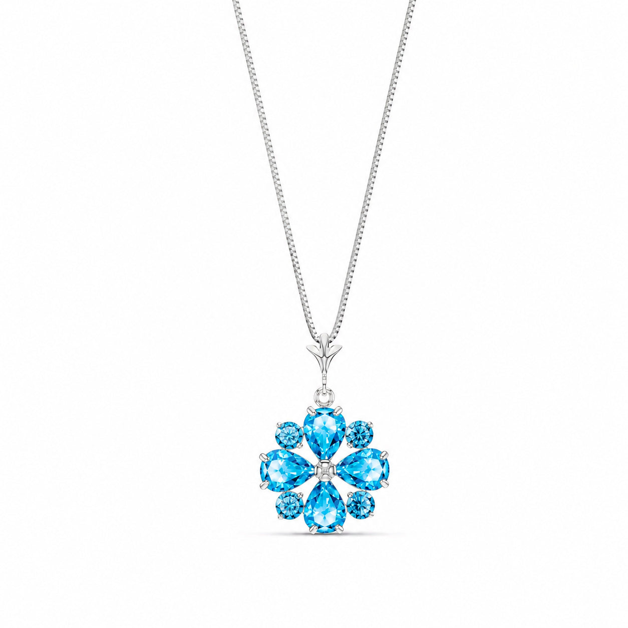 White Gold Petal Necklace Blue Topaz 10K — Bibiana