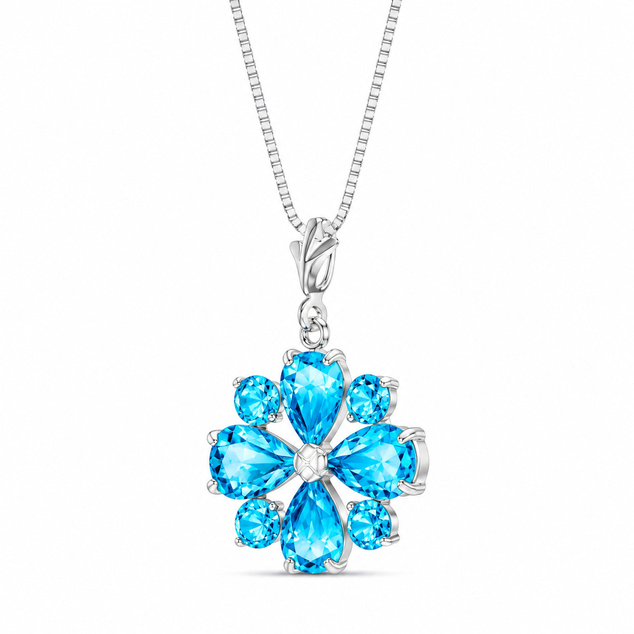 White Gold Petal Necklace Blue Topaz 10K — Bibiana