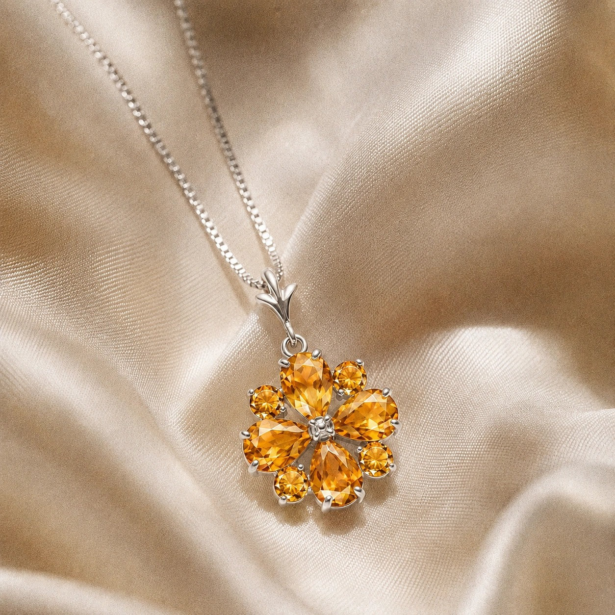 White Gold Petal Necklace Blue Topaz 10K — Bibiana