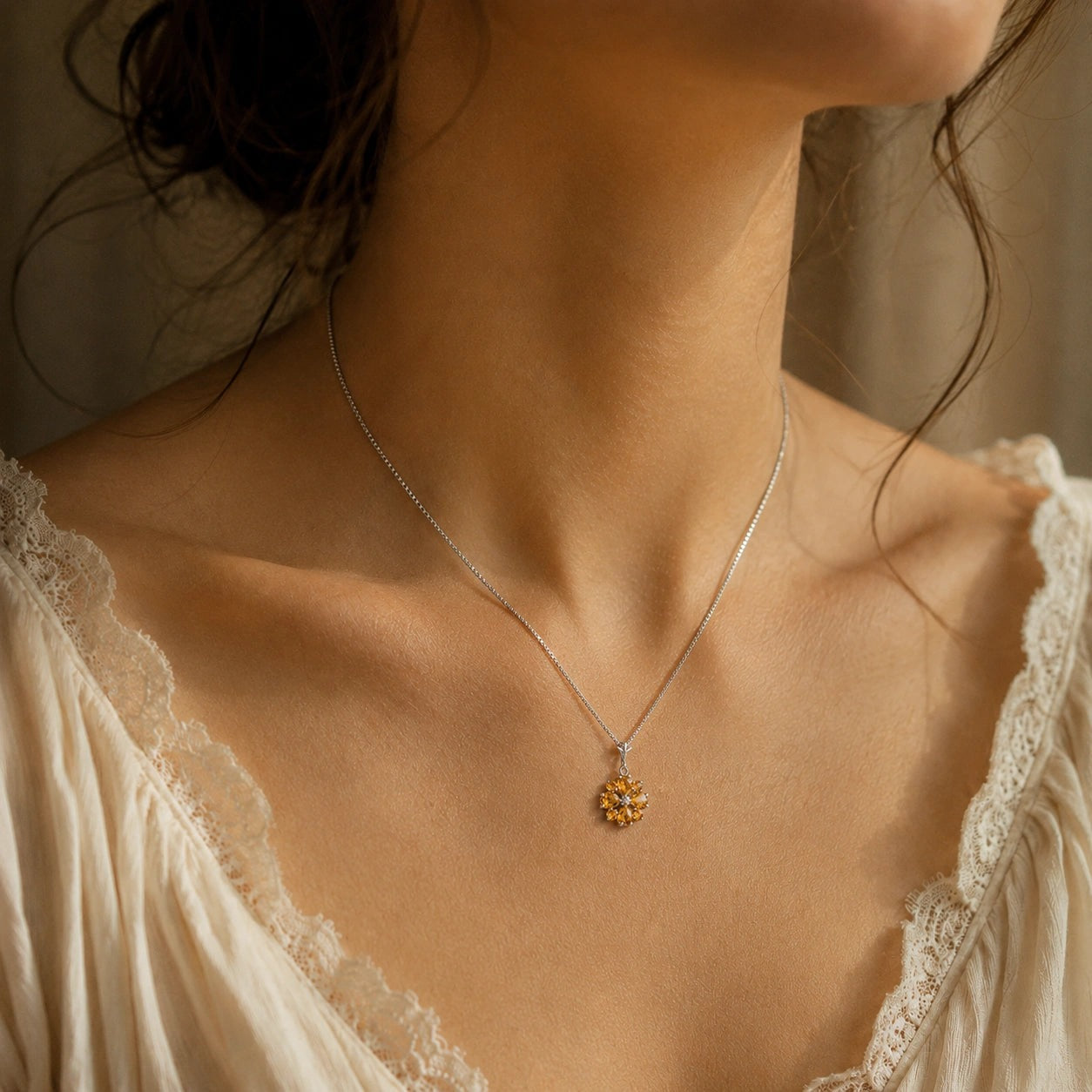 White Gold Petal Necklace Blue Topaz 10K — Bibiana