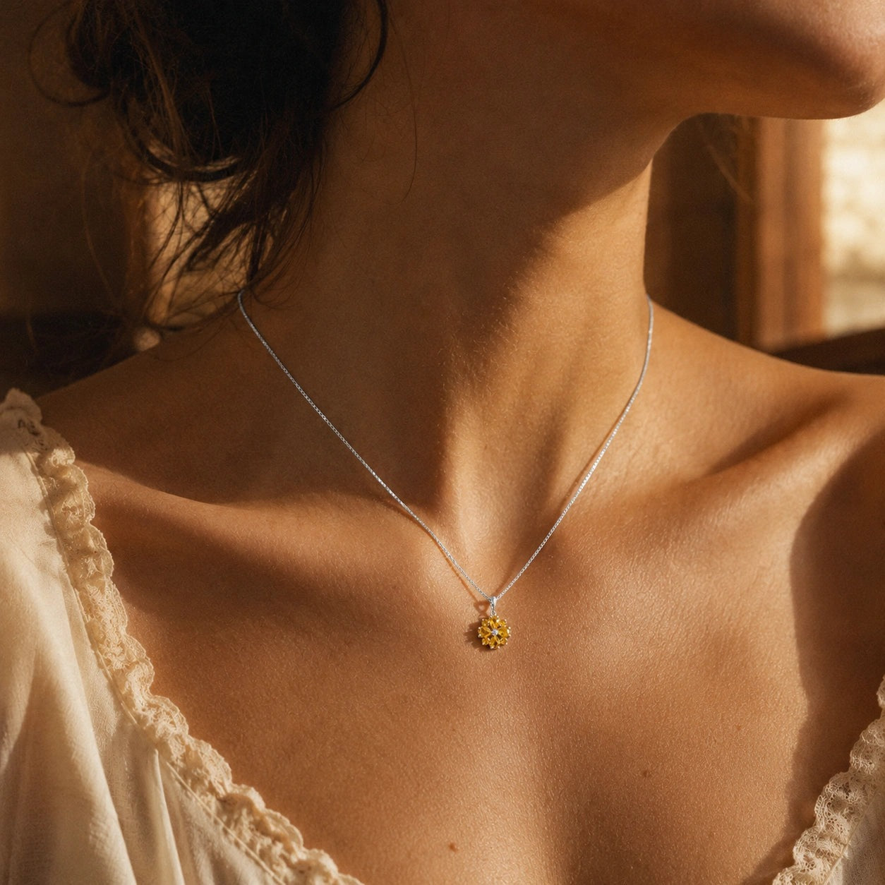 White Gold Petal Necklace Blue Topaz 10K — Bibiana