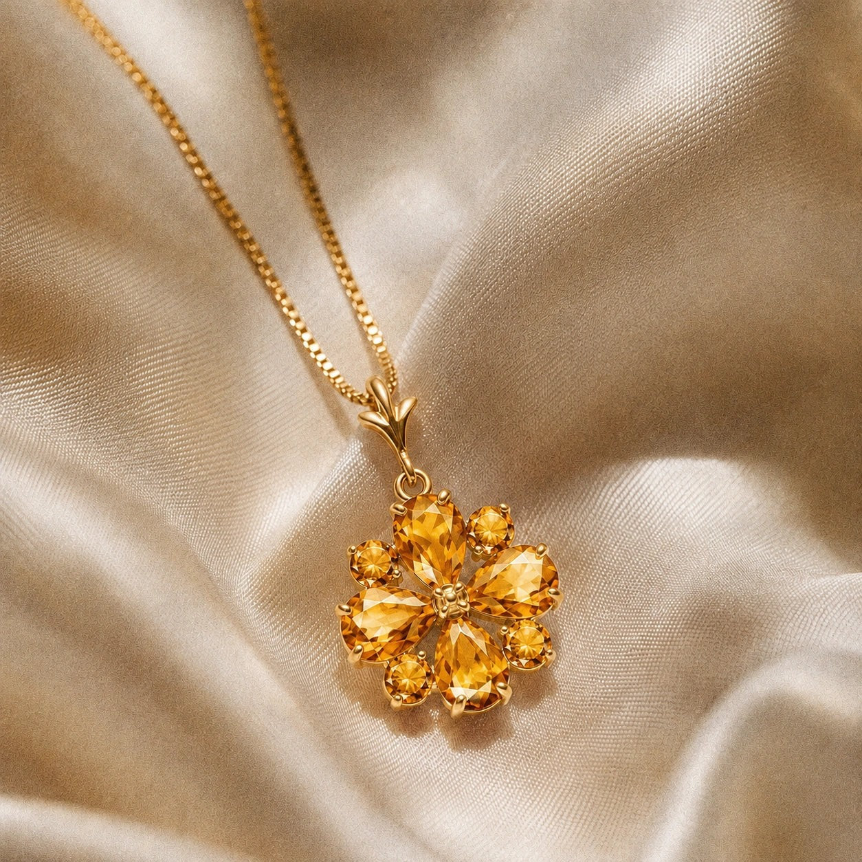 Yellow Gold Petal Necklace Blue Topaz 10K — Bibiana