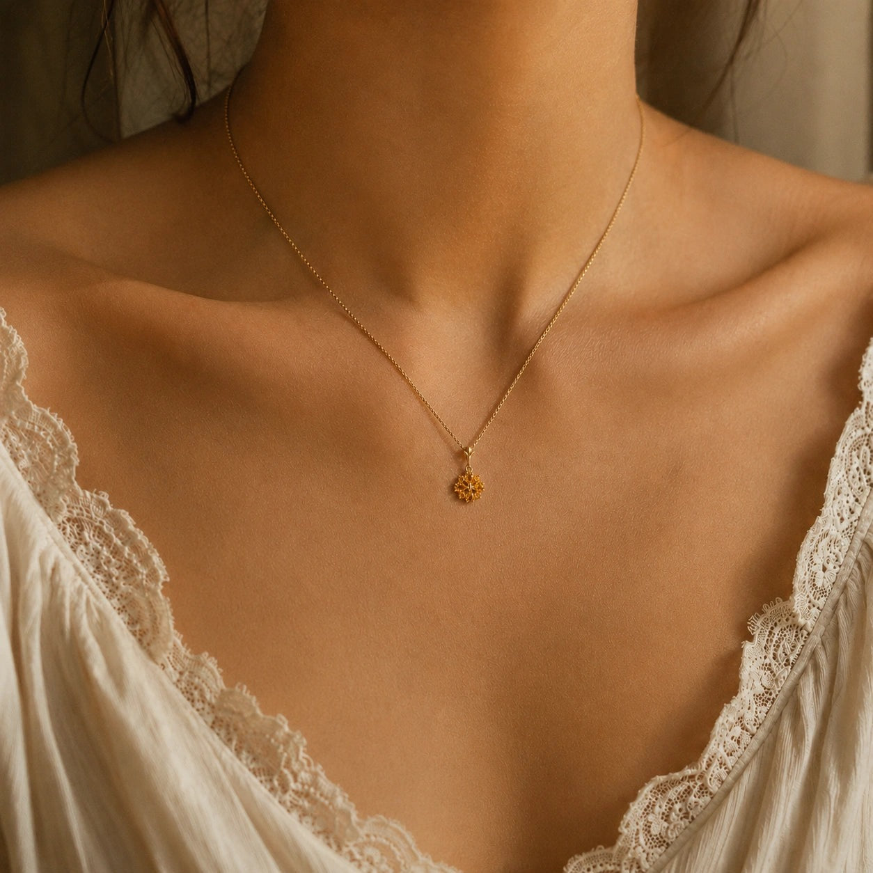 Yellow Gold Petal Necklace Blue Topaz 10K — Bibiana