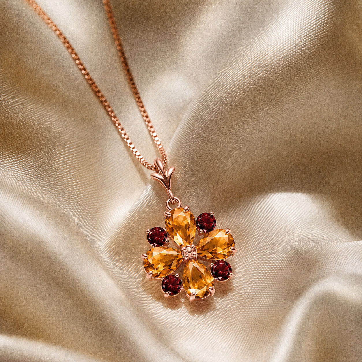 Rose Gold Petal Necklace Citrine 10K — Bibiana