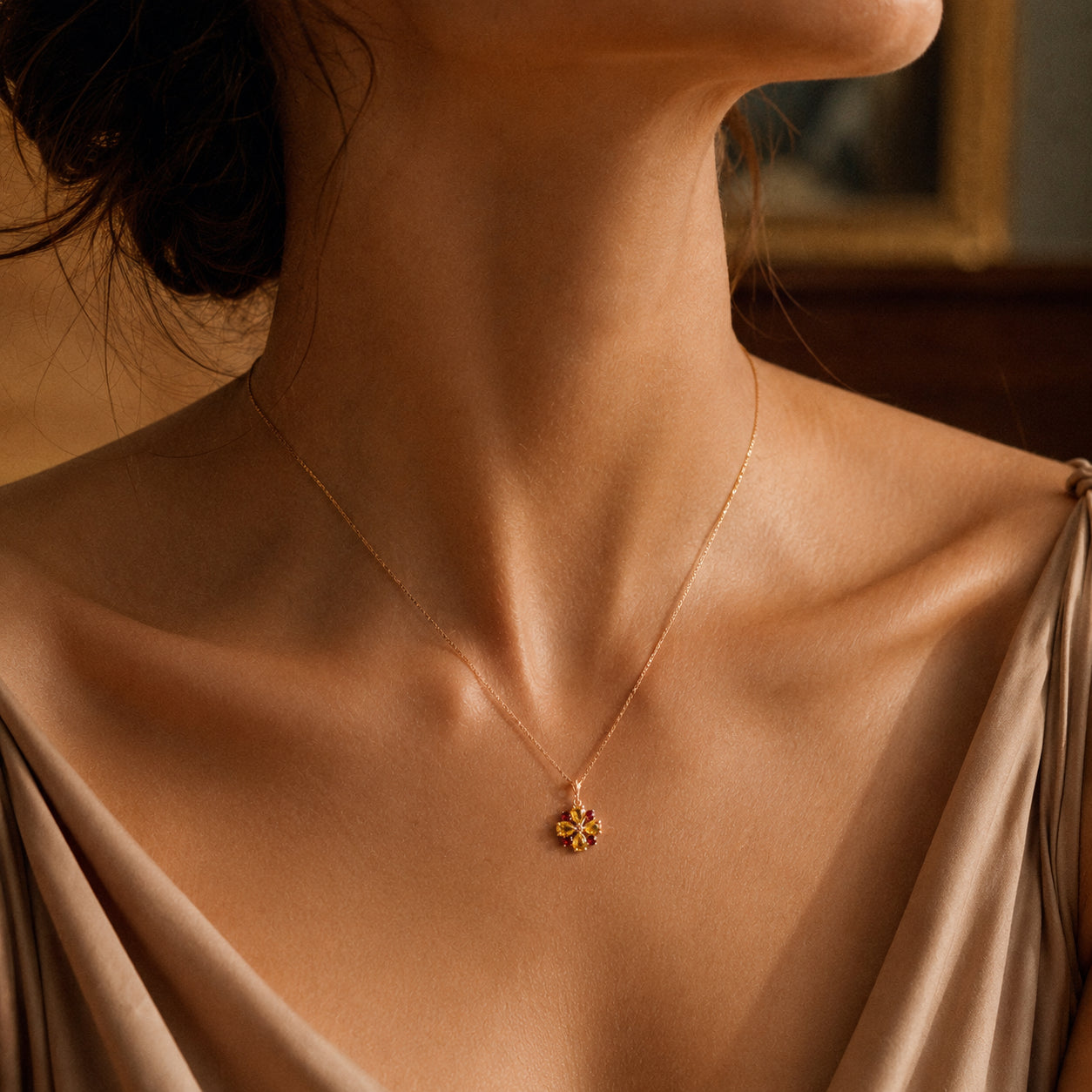 Rose Gold Petal Necklace Citrine 10K — Bibiana