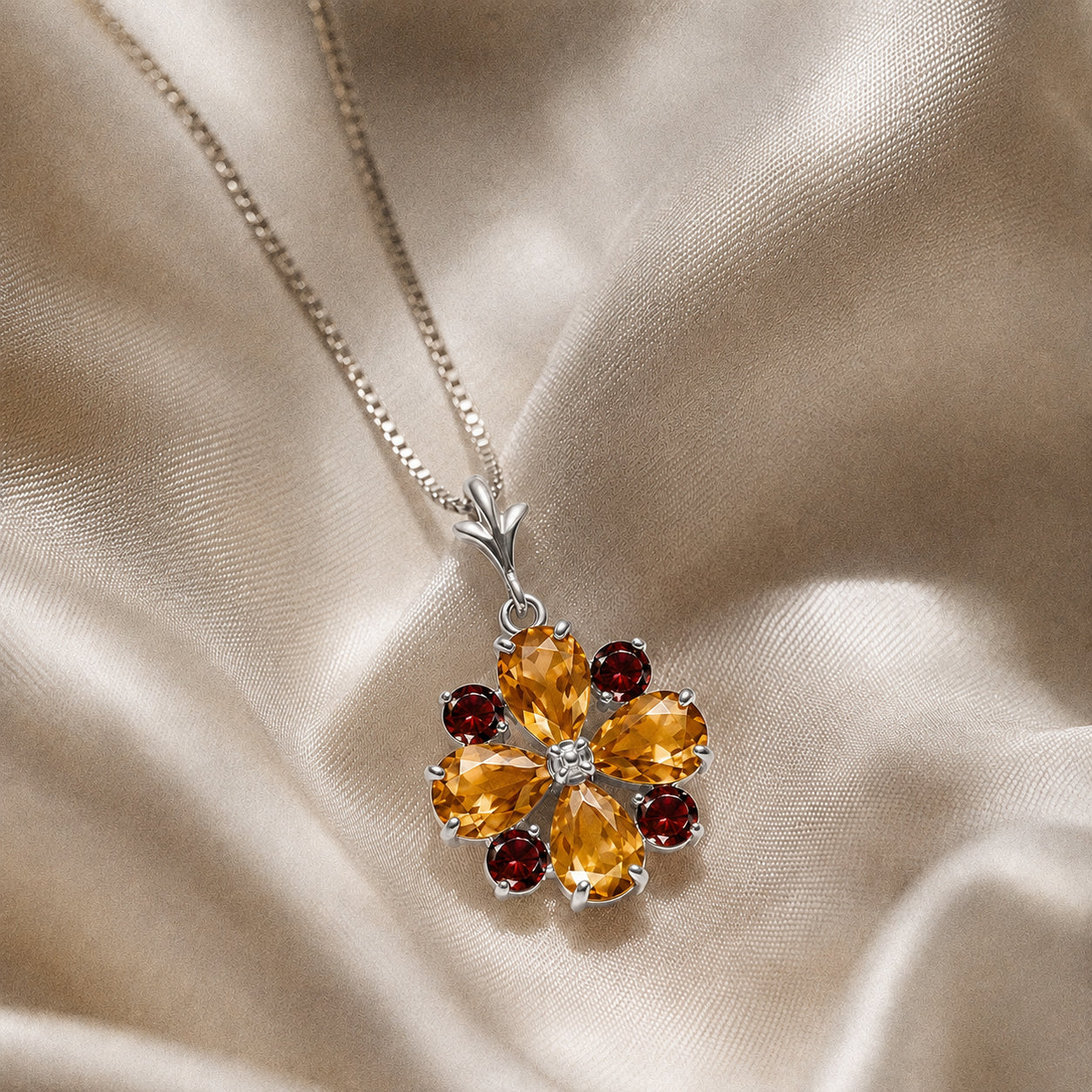 White Gold Petal Necklace Citrine 10K — Bibiana