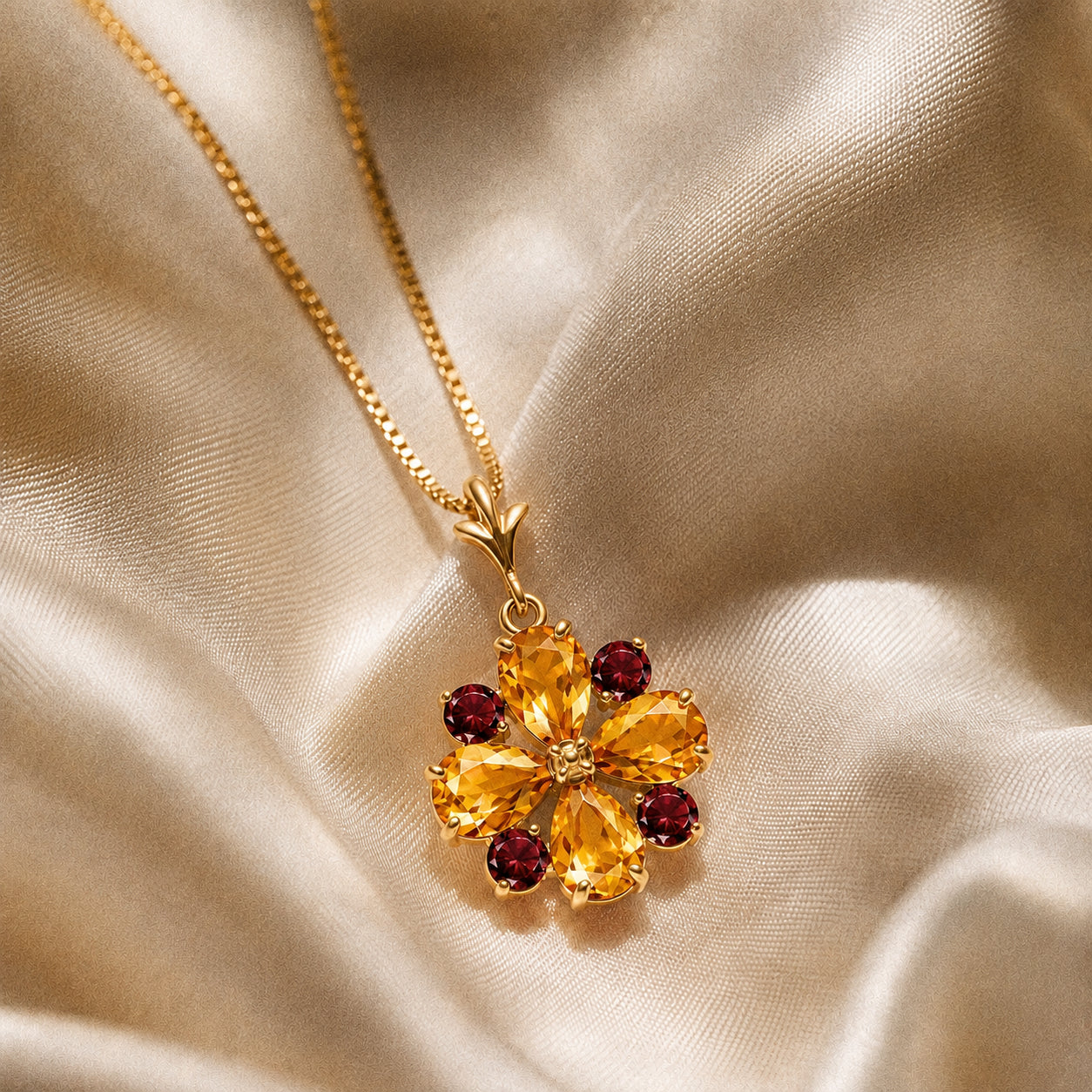 Yellow Gold Petal Necklace Citrine 10K — Bibiana