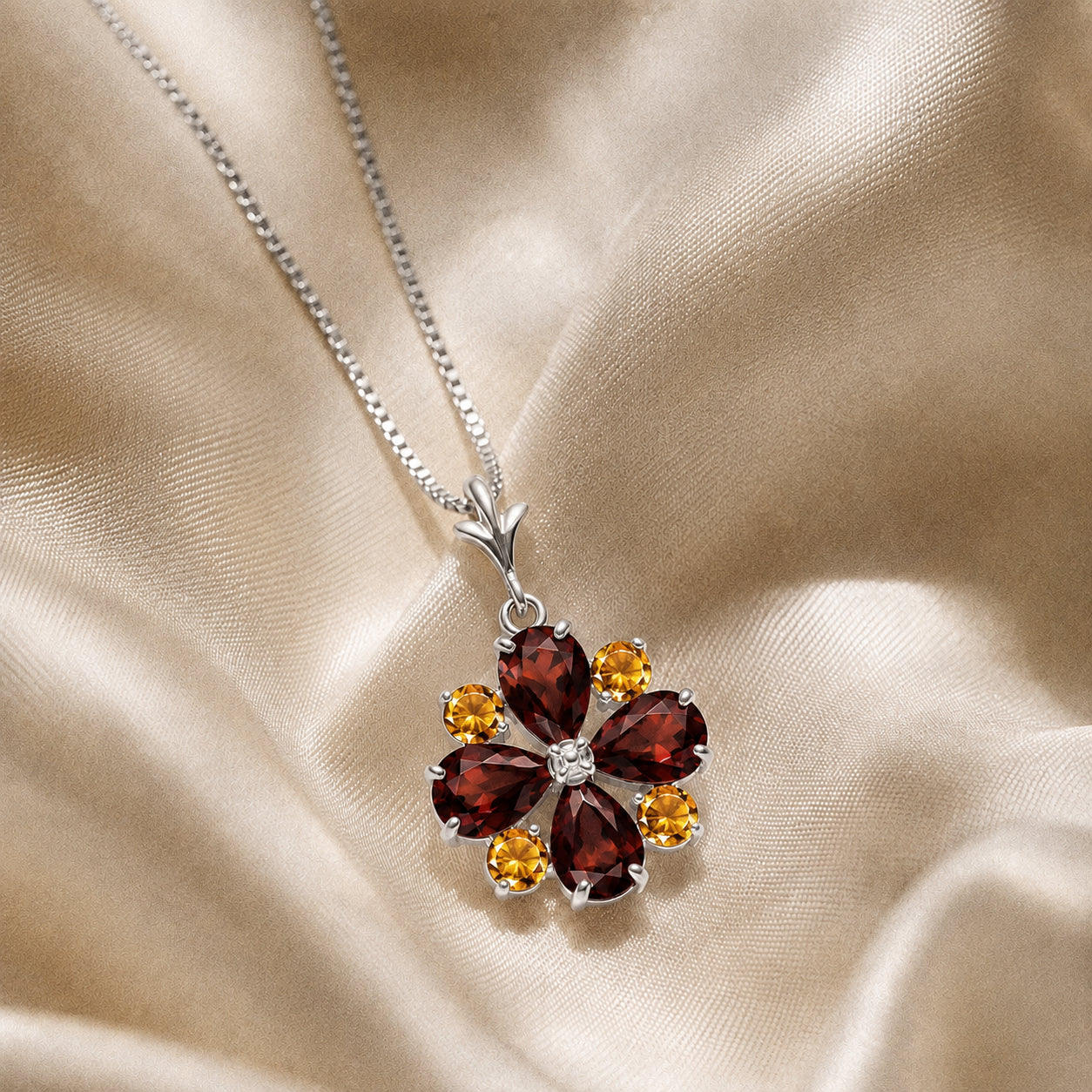 White Gold Petal Necklace Garnet 10K — Bibiana