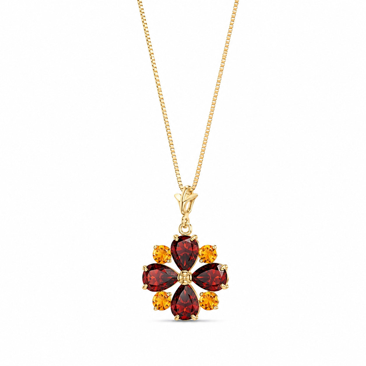 Yellow Gold Petal Necklace Garnet 10K — Bibiana