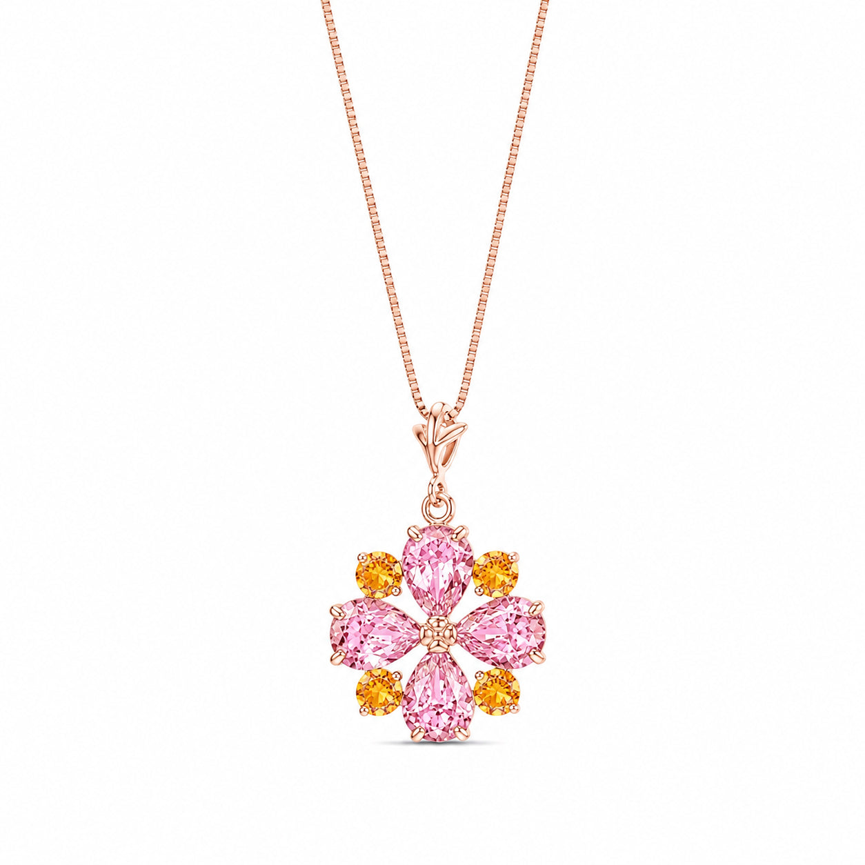 Rose Gold Petal Necklace Pink Topaz 10K — Bibiana