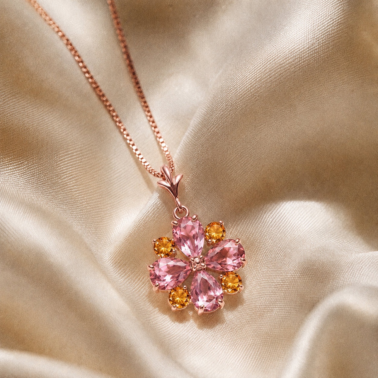 Rose Gold Petal Necklace Pink Topaz 10K — Bibiana