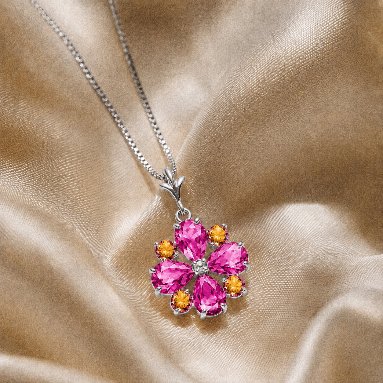 White Gold Petal Necklace Pink Topaz 10K — Bibiana