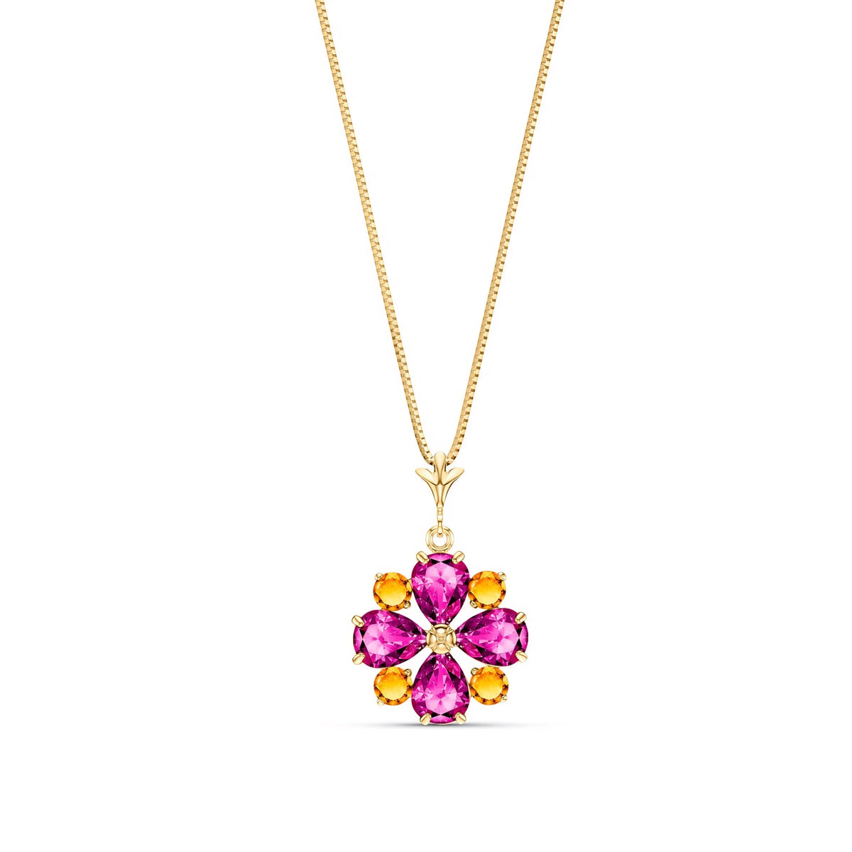 Yellow Gold Petal Necklace Pink Topaz 10K — Bibiana