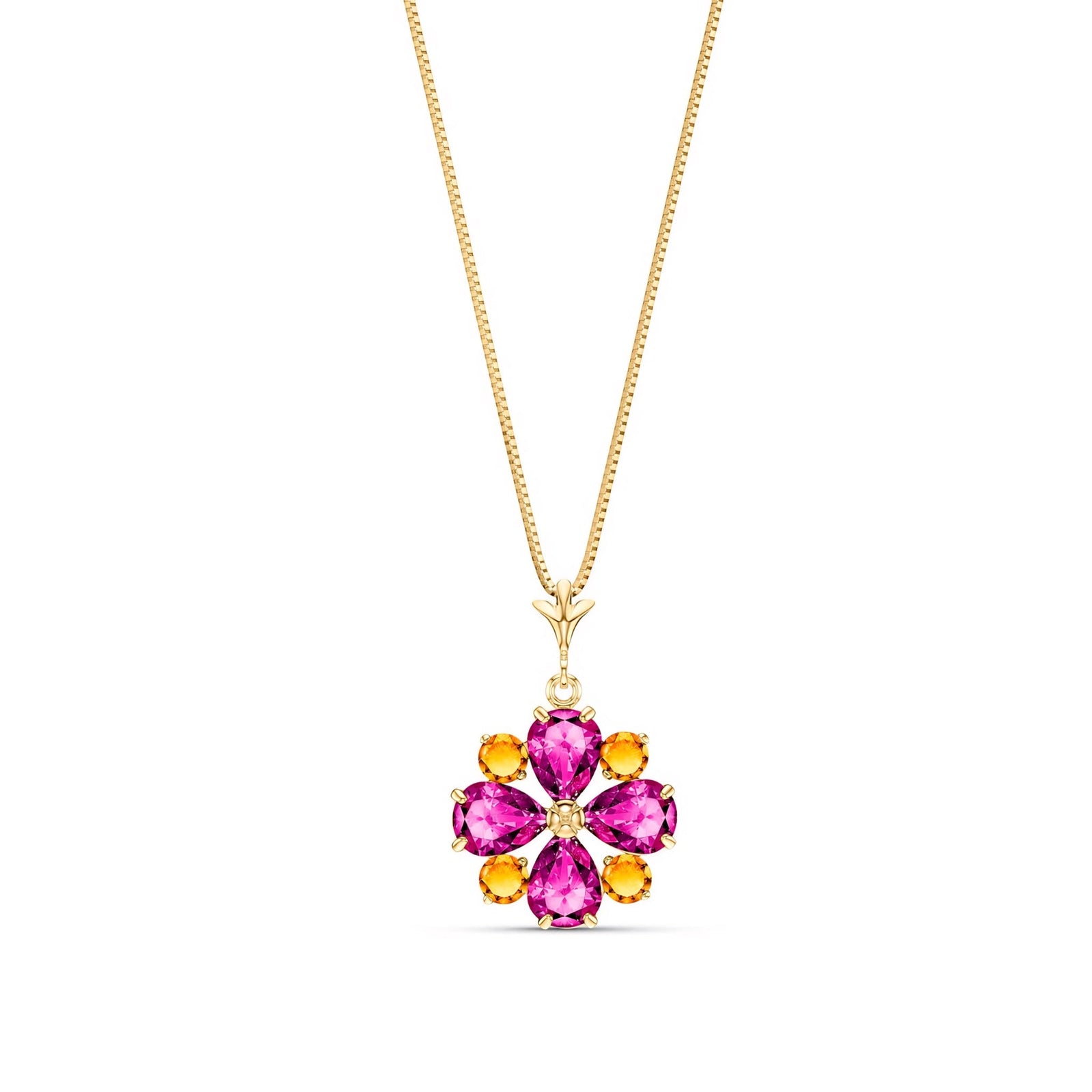 Yellow Gold Petal Necklace Pink Topaz 10K — Bibiana