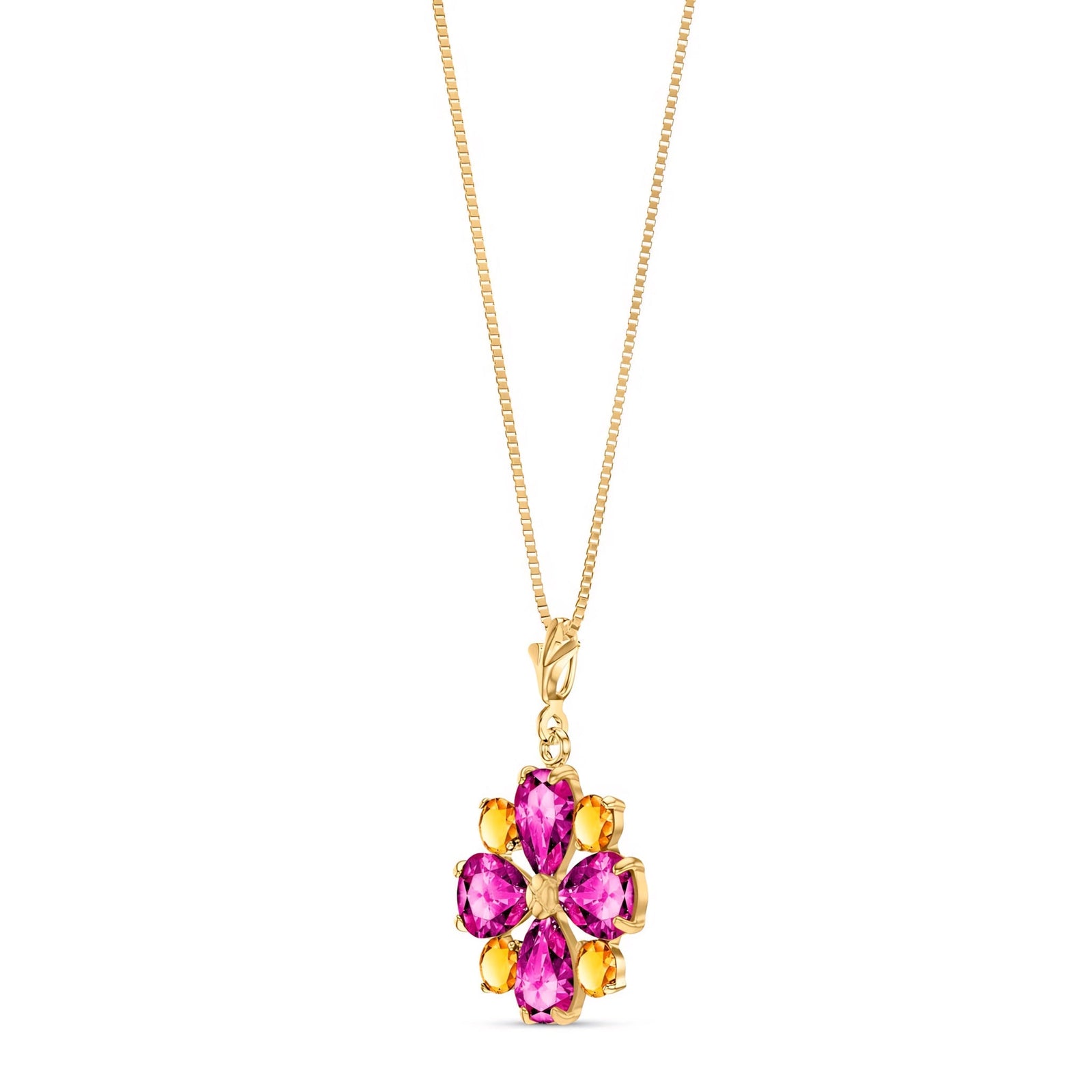 Yellow Gold Petal Necklace Pink Topaz 10K — Bibiana