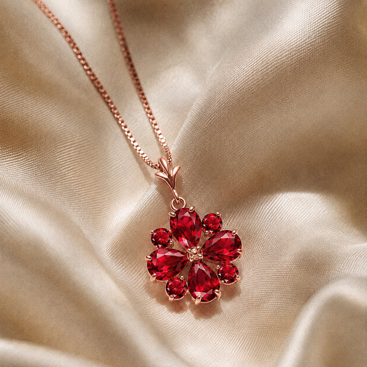 Rose Gold Petal Necklace Ruby 10K — Bibiana