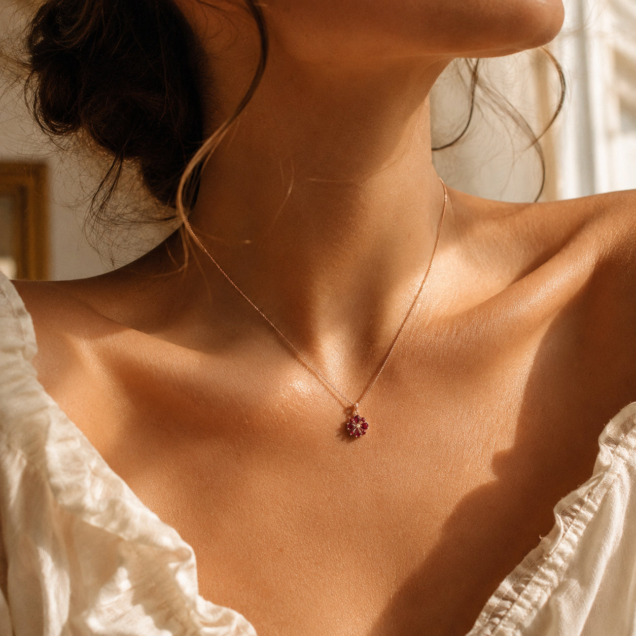 Rose Gold Petal Necklace Ruby 10K — Bibiana