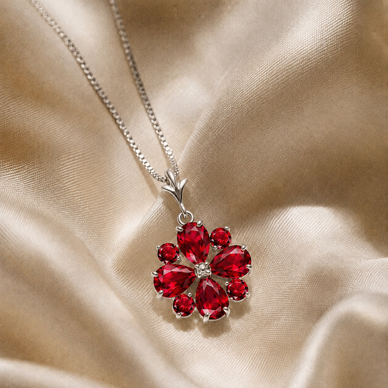 White Gold Petal Necklace Ruby 10K — Bibiana