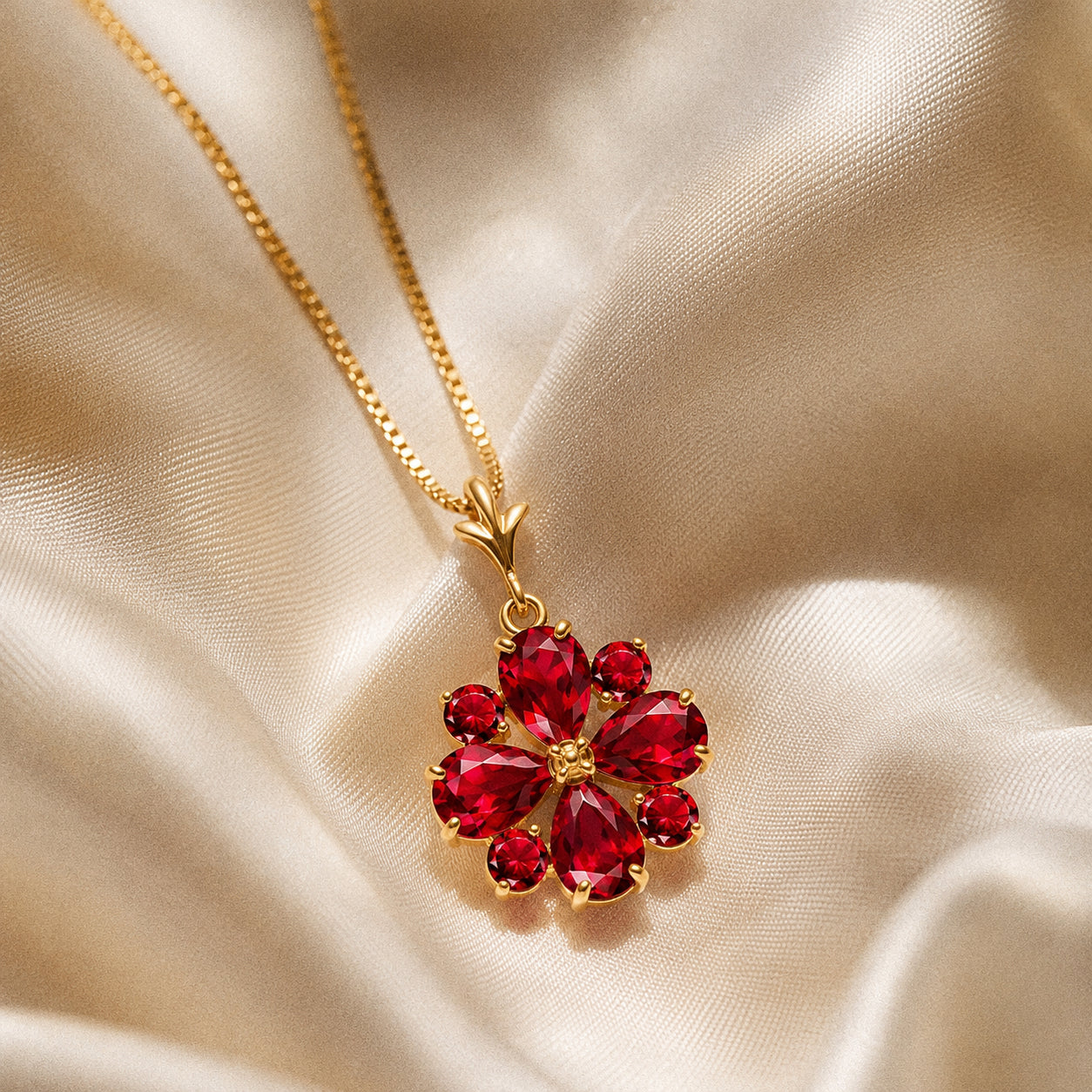 Yellow Gold Petal Necklace Ruby 10K — Bibiana